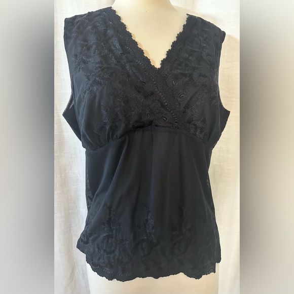 Talbots Womens Black Blouse Shirt Top Lace Size 1X Sleeveless V-Neck NWT - Picture 1 of 14
